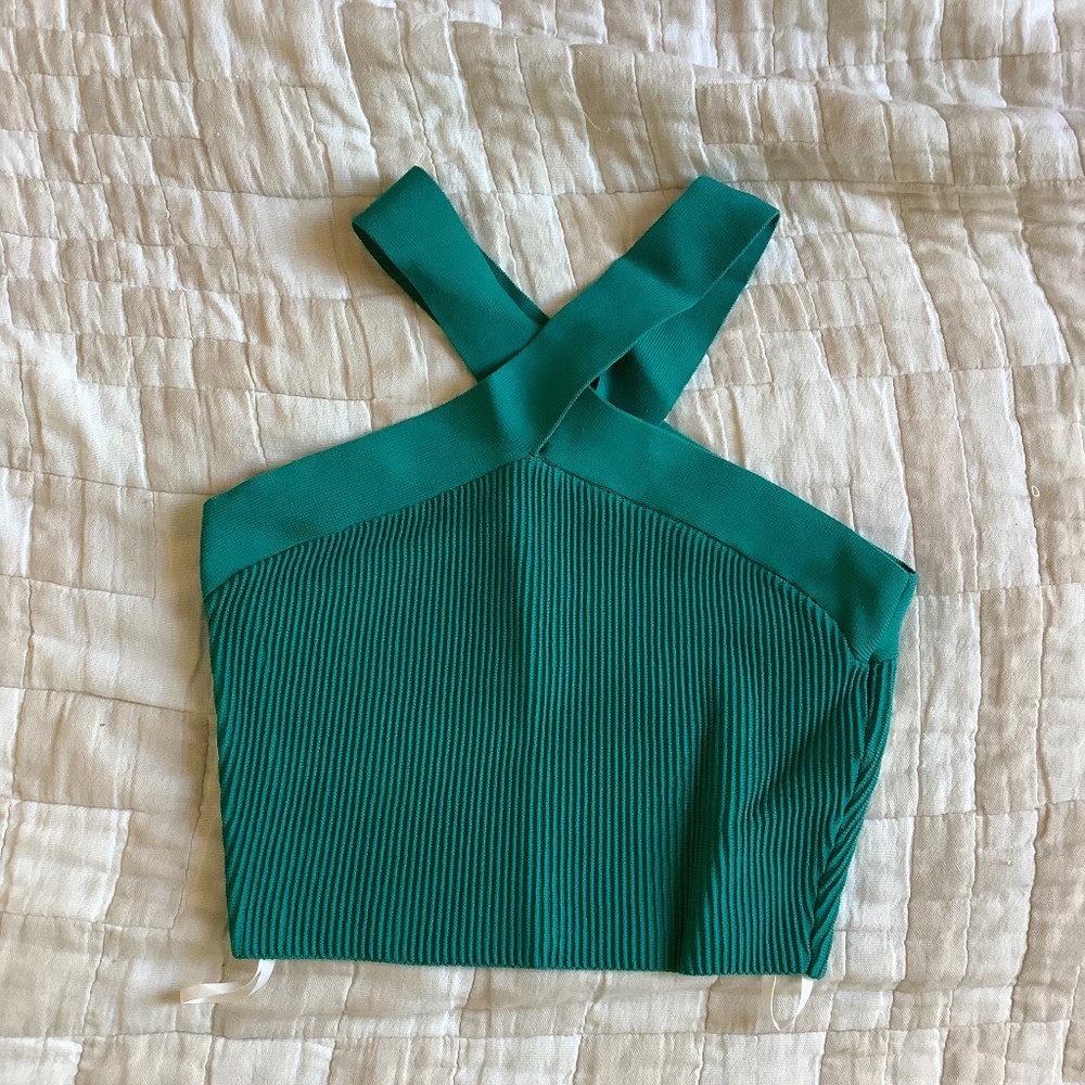 Aritzia Babaton Sculpt Knit Criss Cross Cropped Tank - Empress Green (NWT)